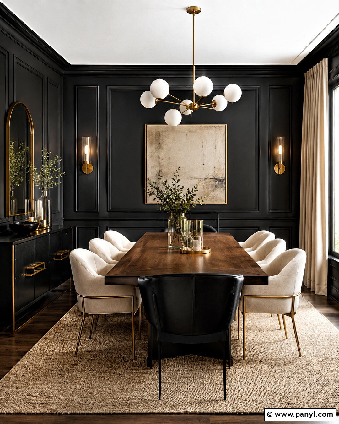 Black Modern Dining Room With Brass Accents - 20 black modern room ideas