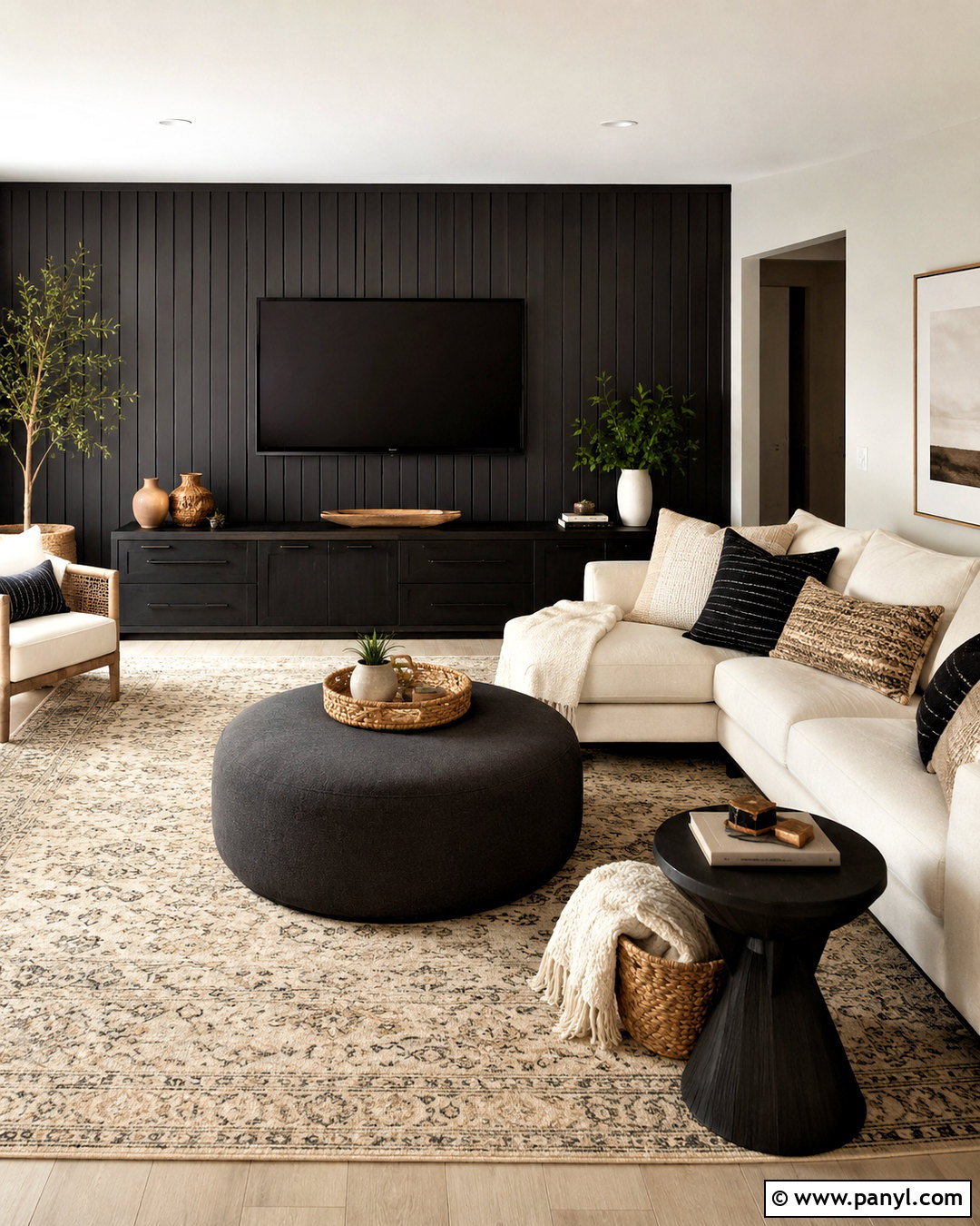 Black Modern Family Room With Cream Furniture - 20 black modern room ideas