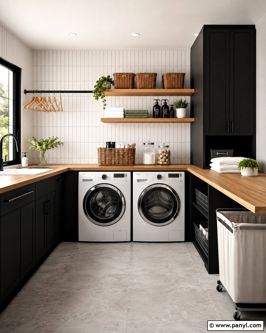 Black Modern Laundry Room With Wood Counters - 20 black modern room ideas