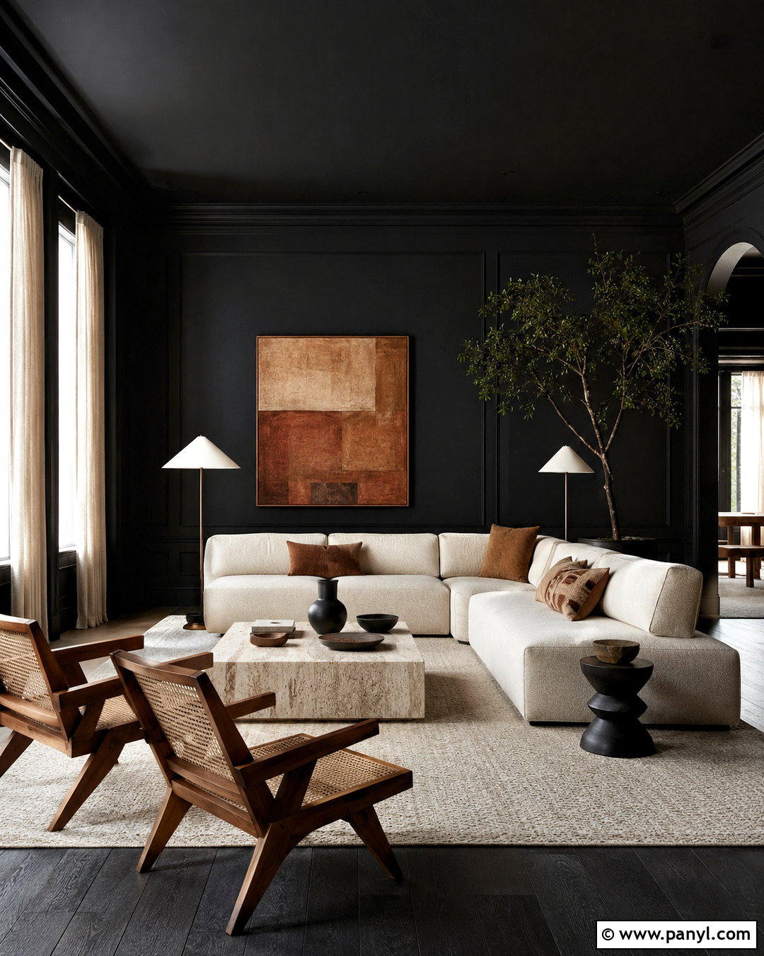 Black Modern Living Room - 20 dark painted rooms