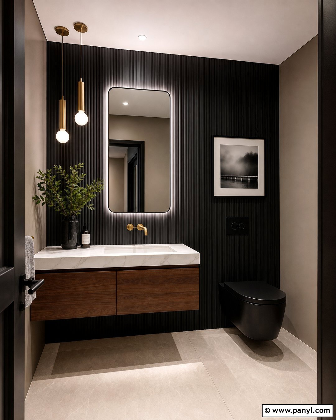 Black Modern Luxury Half Bathroom - 20 Black Accent Wall Half Bathroom Ideas