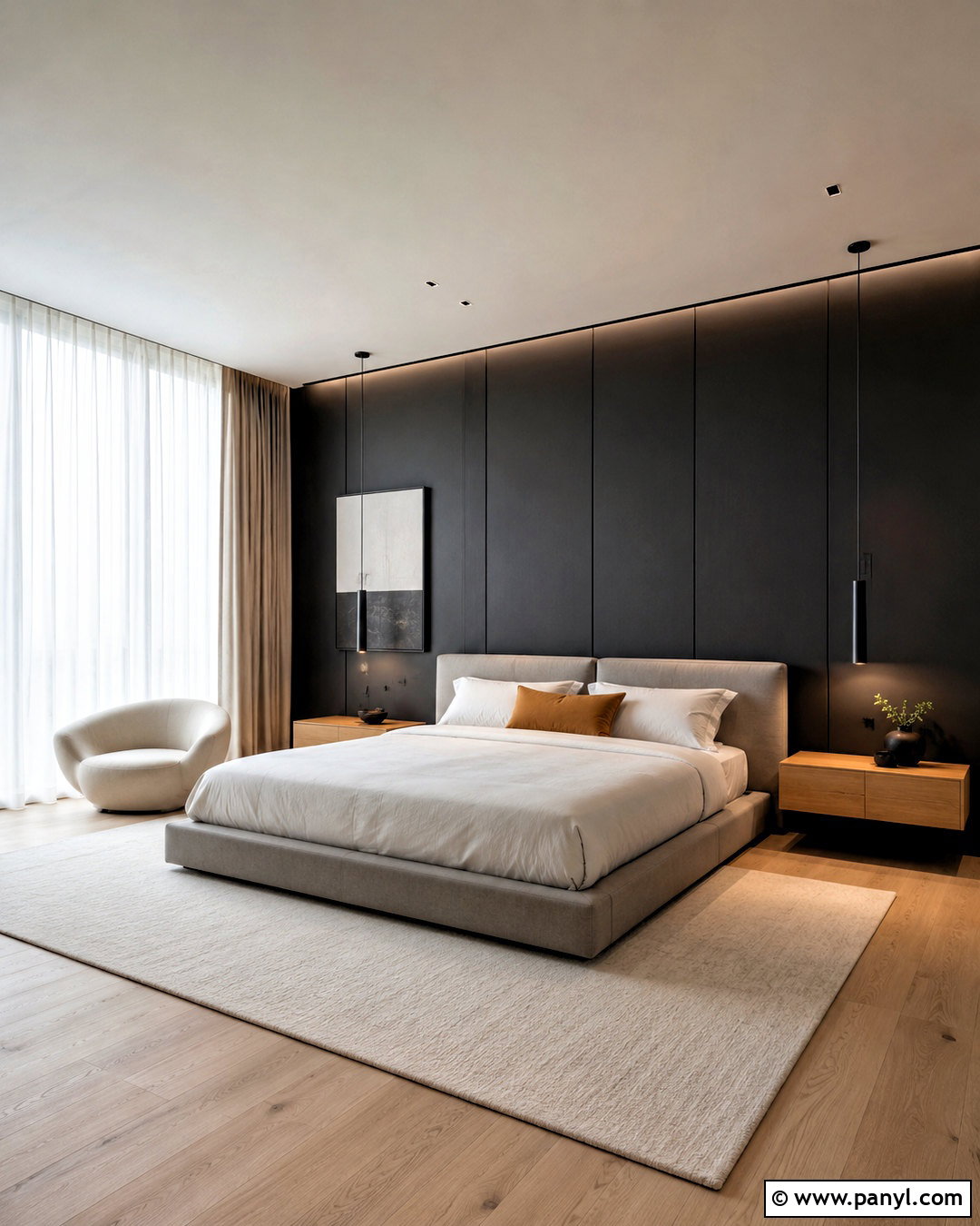 Black Modern Minimalist Paneled Bedroom - 20 black panelling bedroom ideas