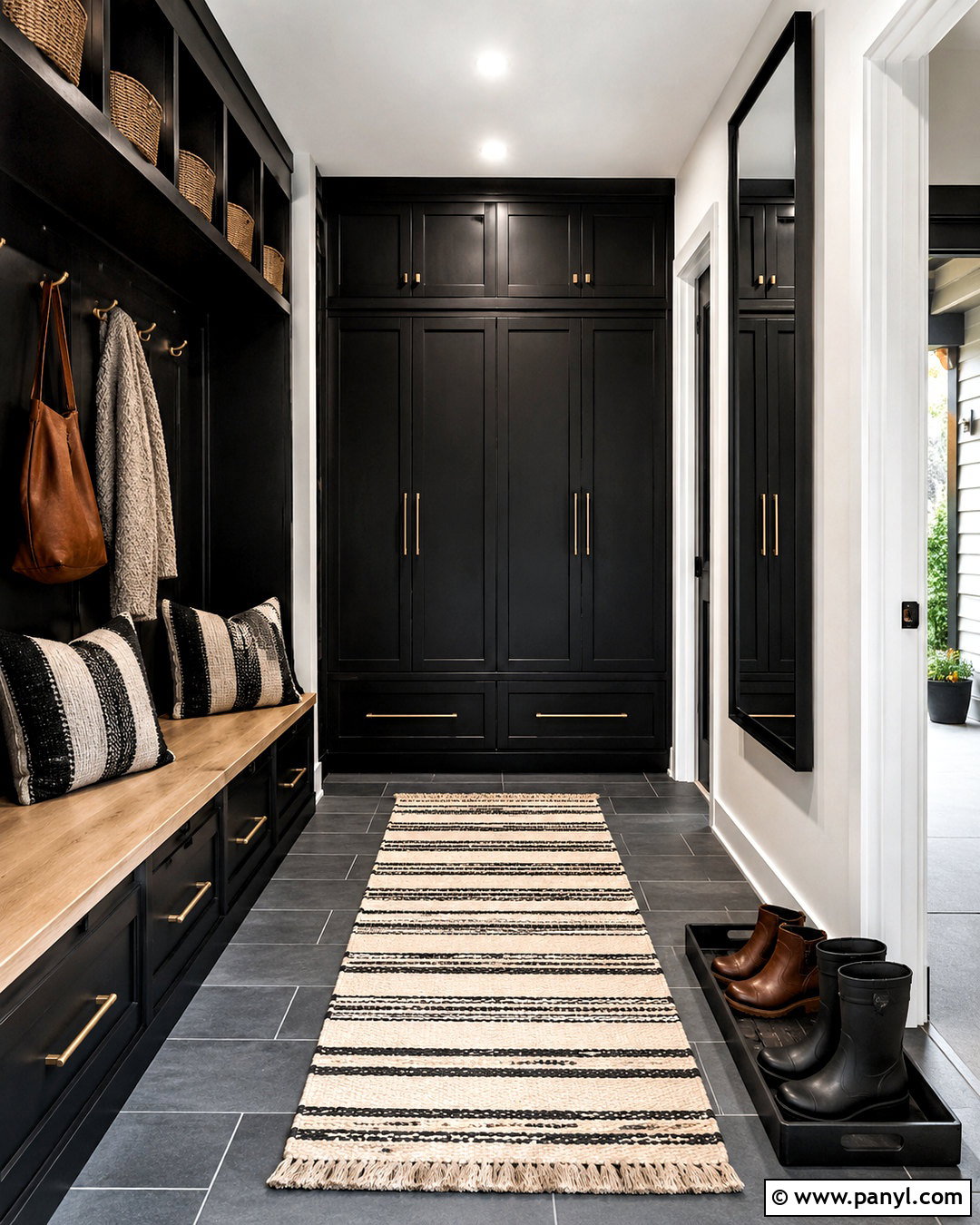 Black Modern Mudroom With Closed Storage - 20 black modern room ideas