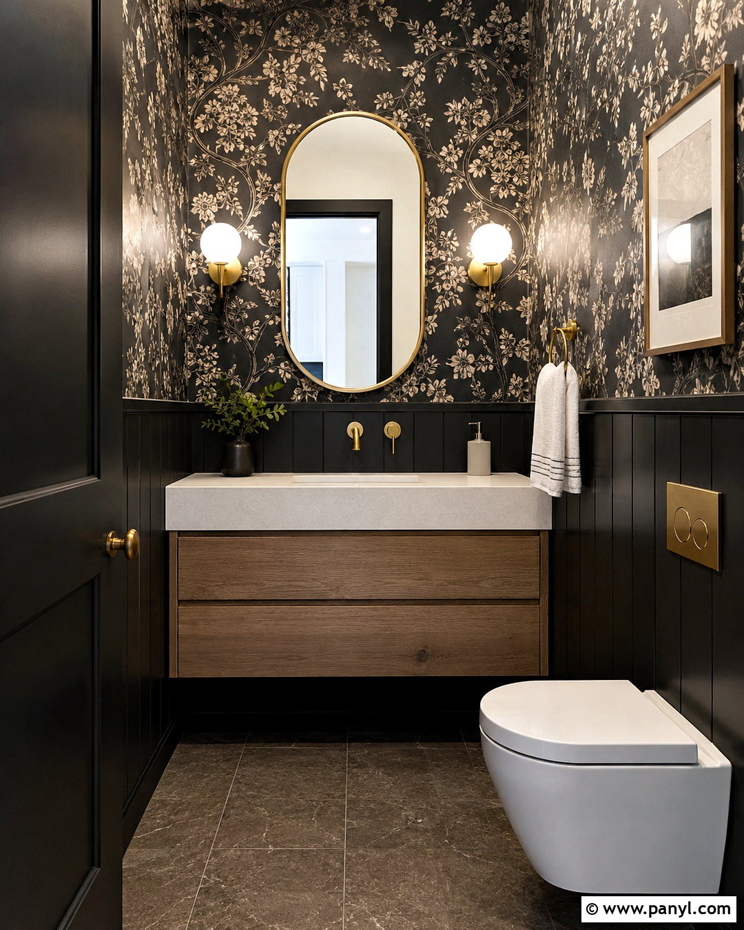 Black Modern Powder Room With Wallpaper - 20 black modern room ideas