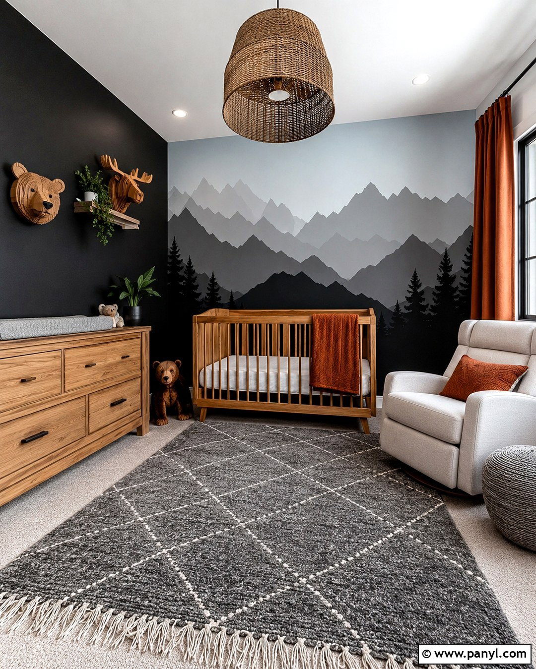 Black Mountain Nursery Mural - 20 Black Nursery Wall Ideas