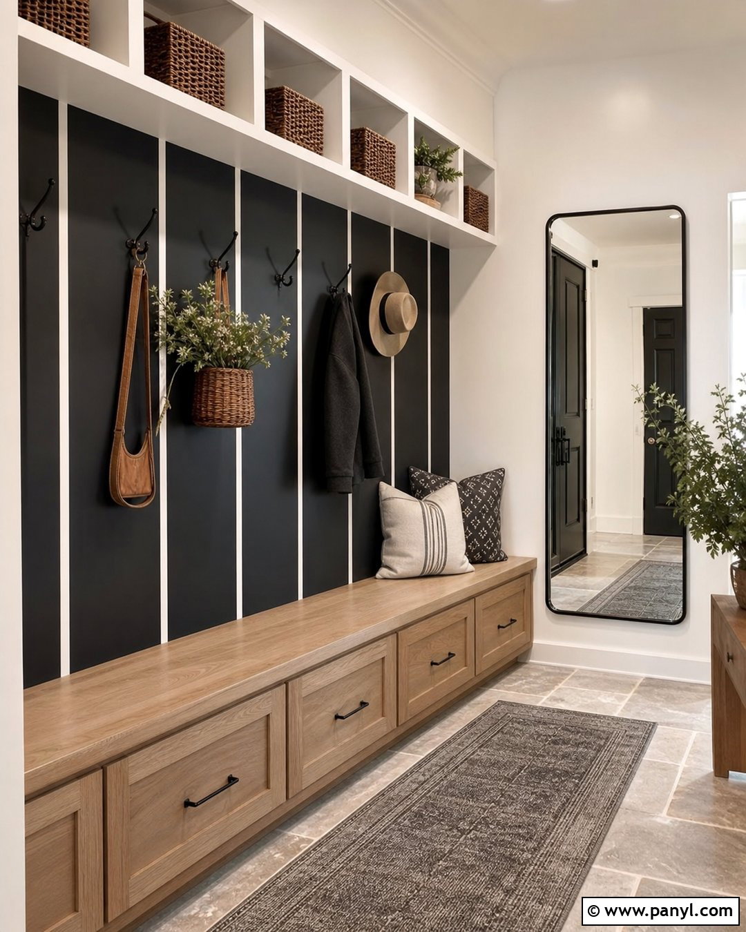 Black Mudroom Wall With White Panel Stripes - 20 Black Wall With White Stripes