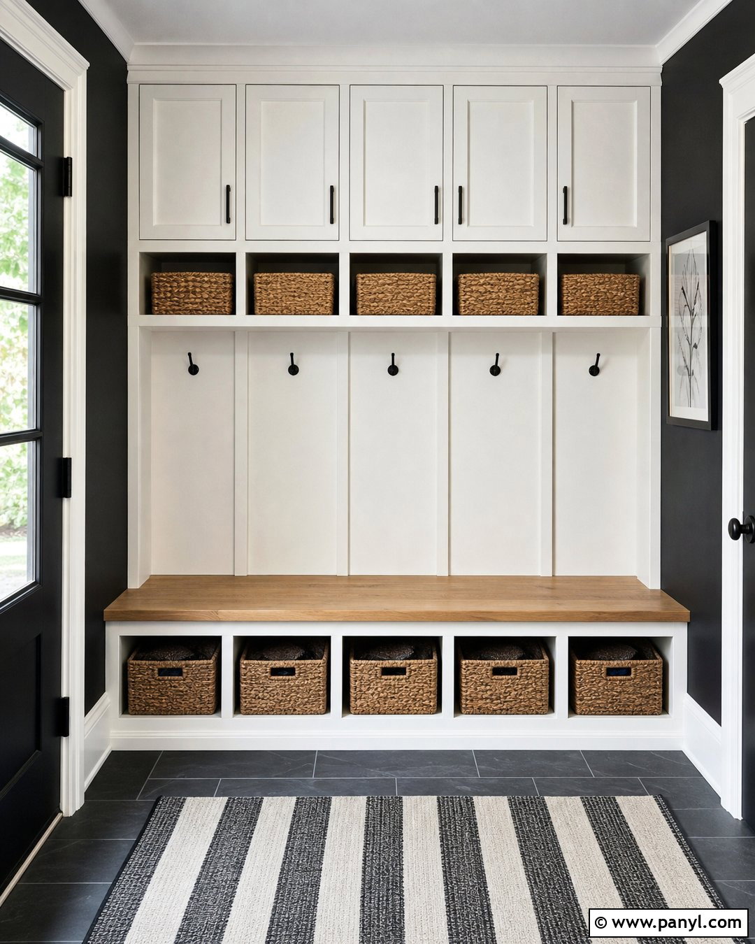 Black Mudroom With White Trim - 30 Black Walls White Trim Ideas