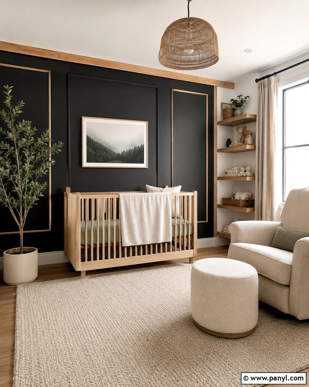 Black Nursery Wall With Light Wood Trim - 20 Black Accent Wall With Wood Trim Ideas