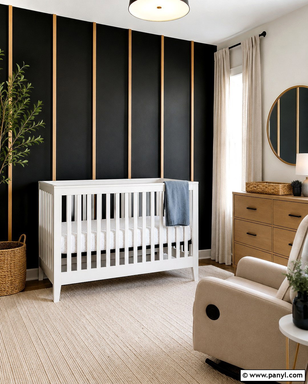 Black Nursery Wall With Wood Slats - 20 Black Accent Wall Nursery Boy Ideas