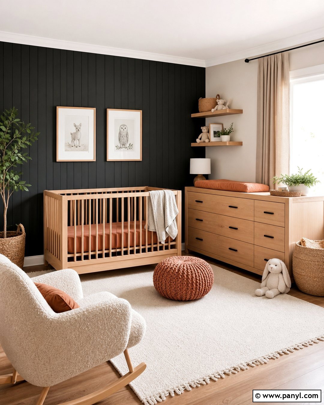 Black Nursery With Natural Wood - 35 black painted room ideas