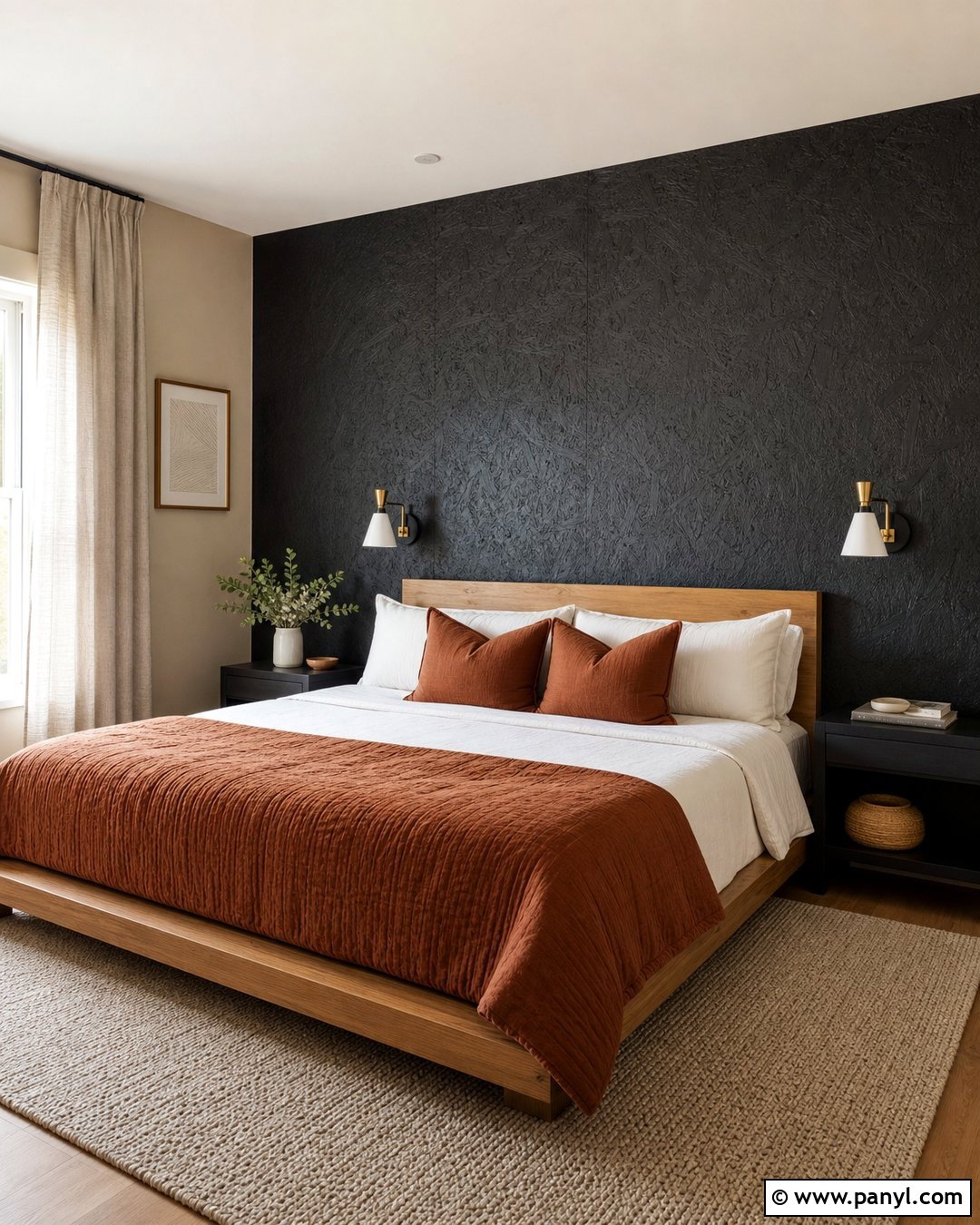 Black OSB Bedroom Accent Wall - 20 Black Painted Osb Walls