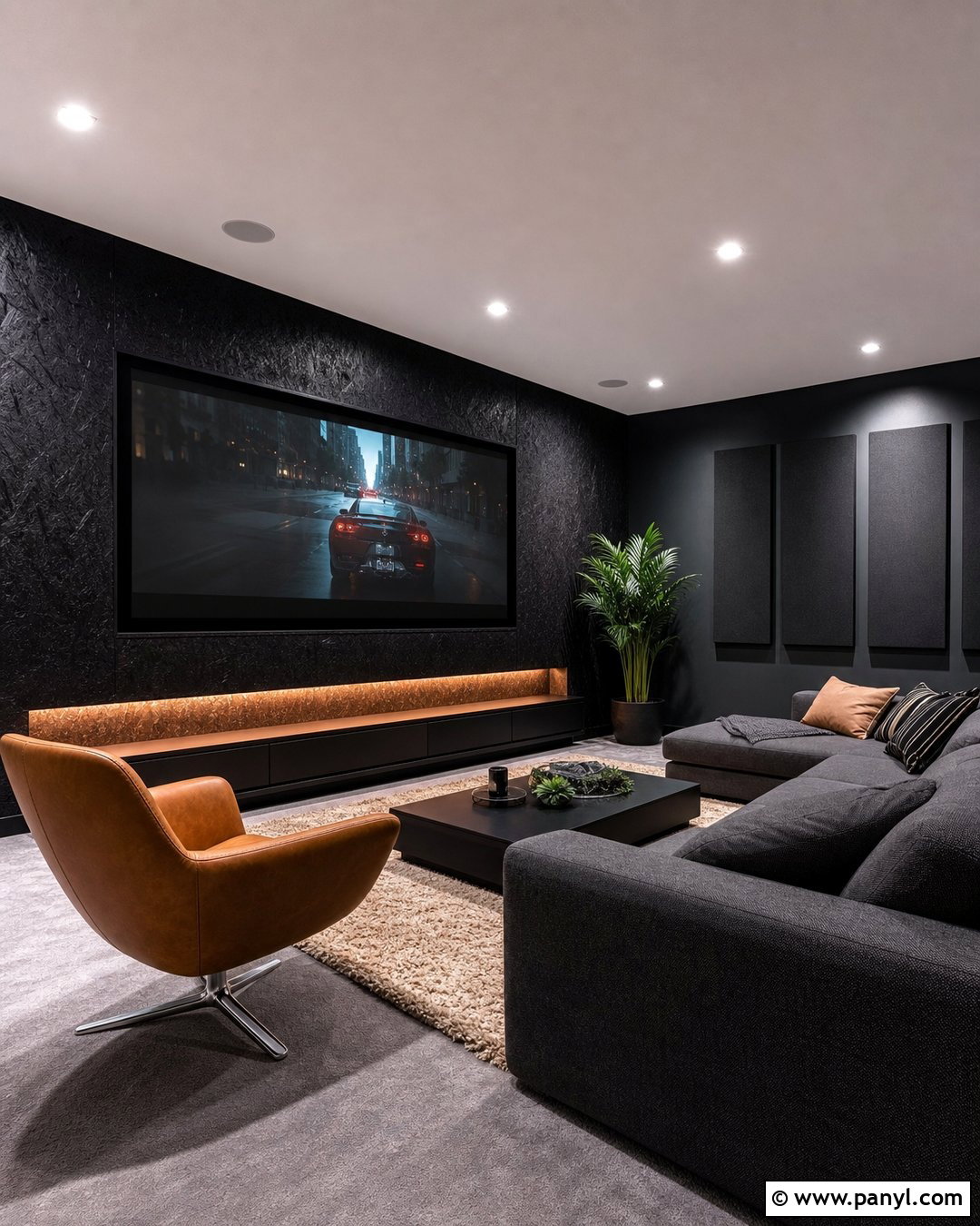Black OSB Media Room Walls - 20 Black Painted Osb Walls