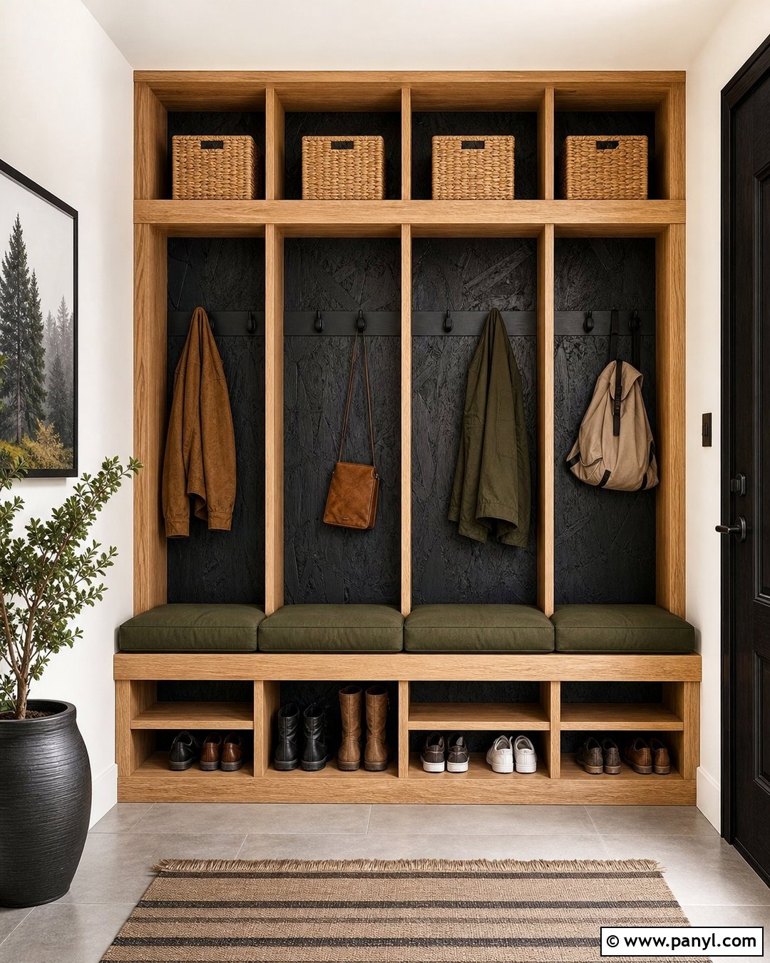 Black OSB Mudroom Walls - 20 Black Painted Osb Walls