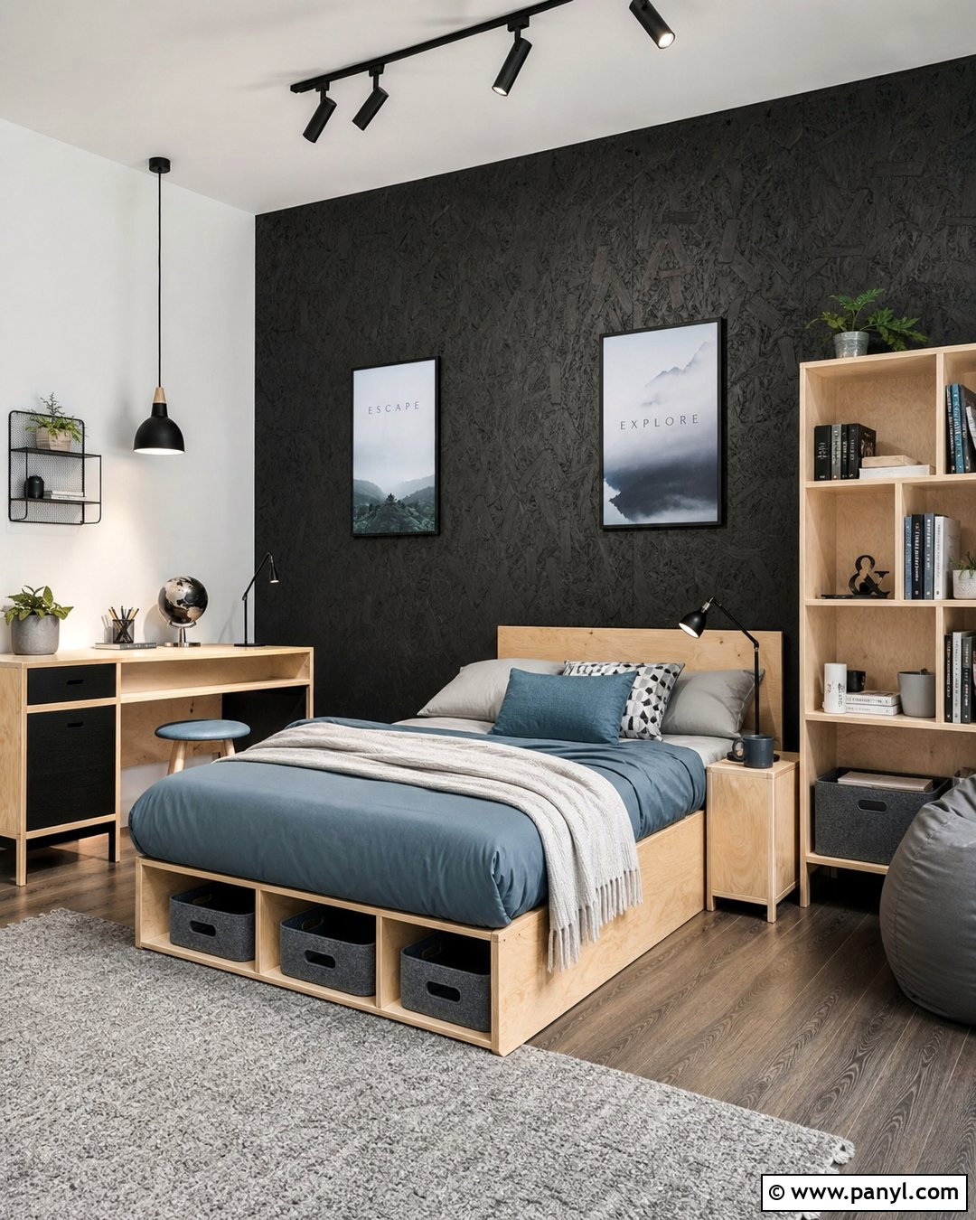 Black OSB Teen Bedroom Walls - 20 Black Painted Osb Walls