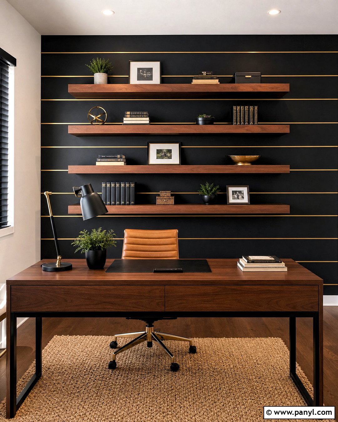 Black Office Wall With Horizontal Gold Strips - 20 golden strips on wall ideas