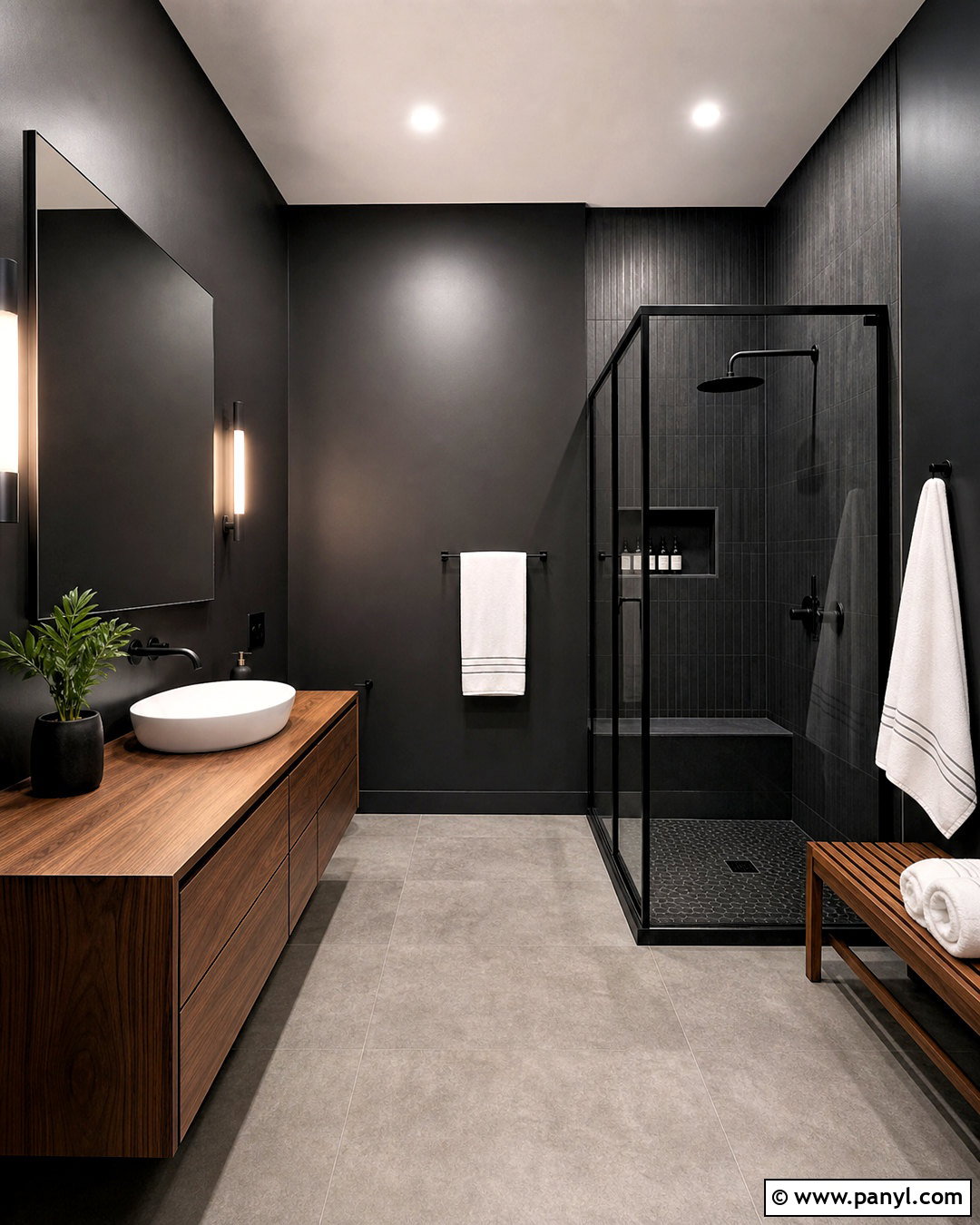 Black Painted Bathroom With Concrete Floor - 20 black painted bathroom ideas