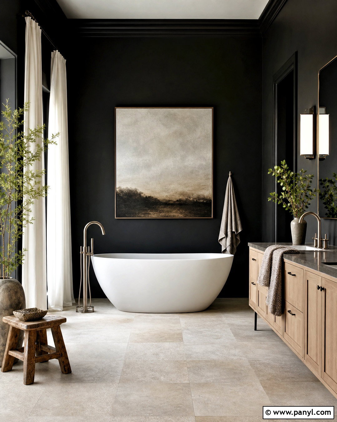 Black Painted Bathroom With Freestanding Tub - 20 black painted bathroom ideas