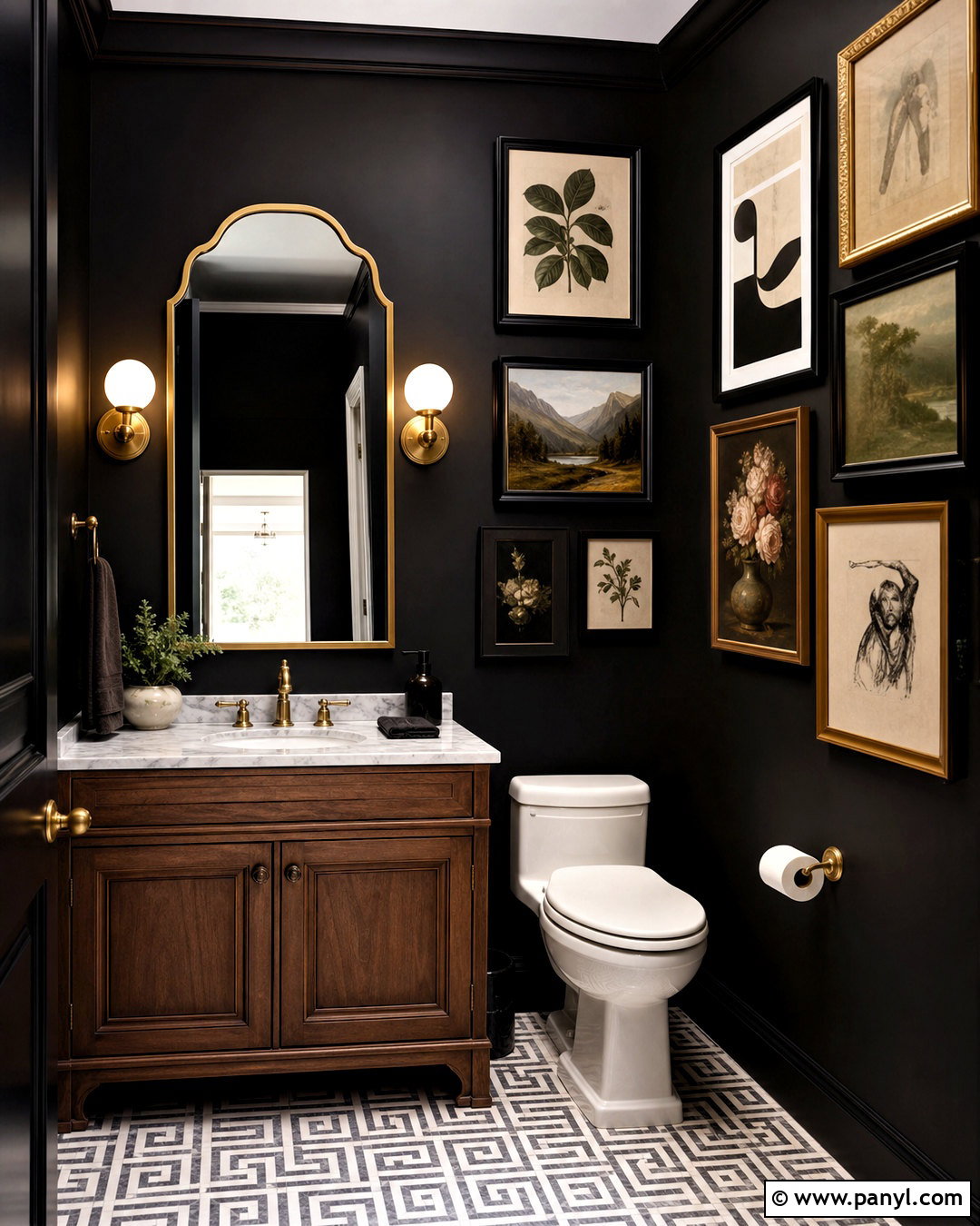 Black Painted Bathroom With Gallery Wall - 20 black painted bathroom ideas