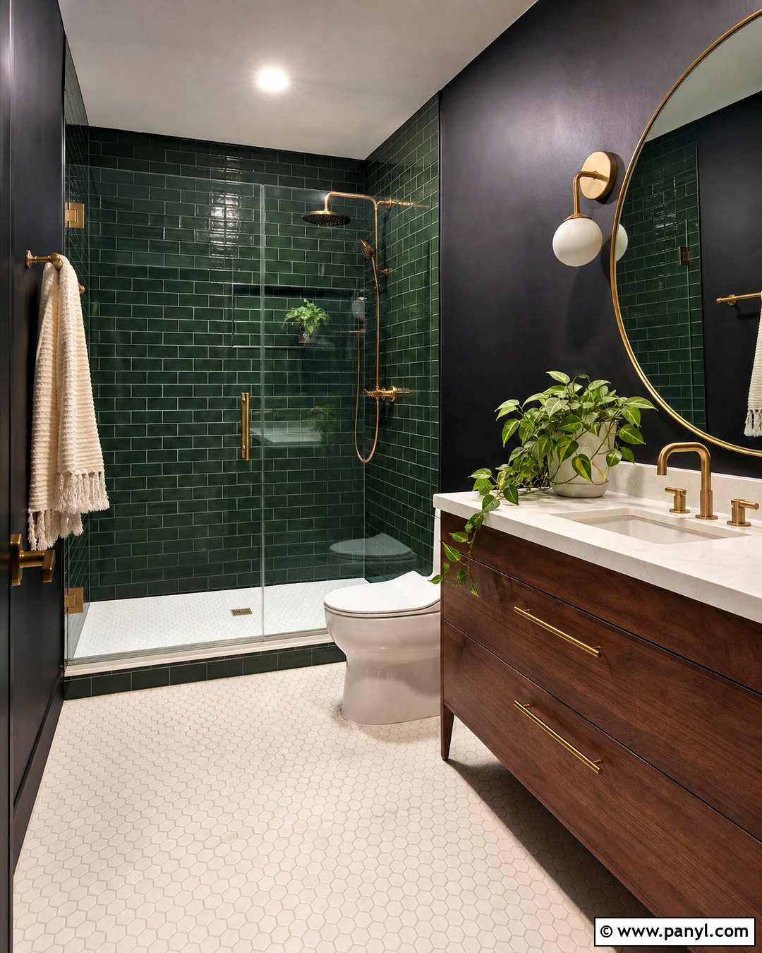Black Painted Bathroom With Green Tile - 20 black painted bathroom ideas