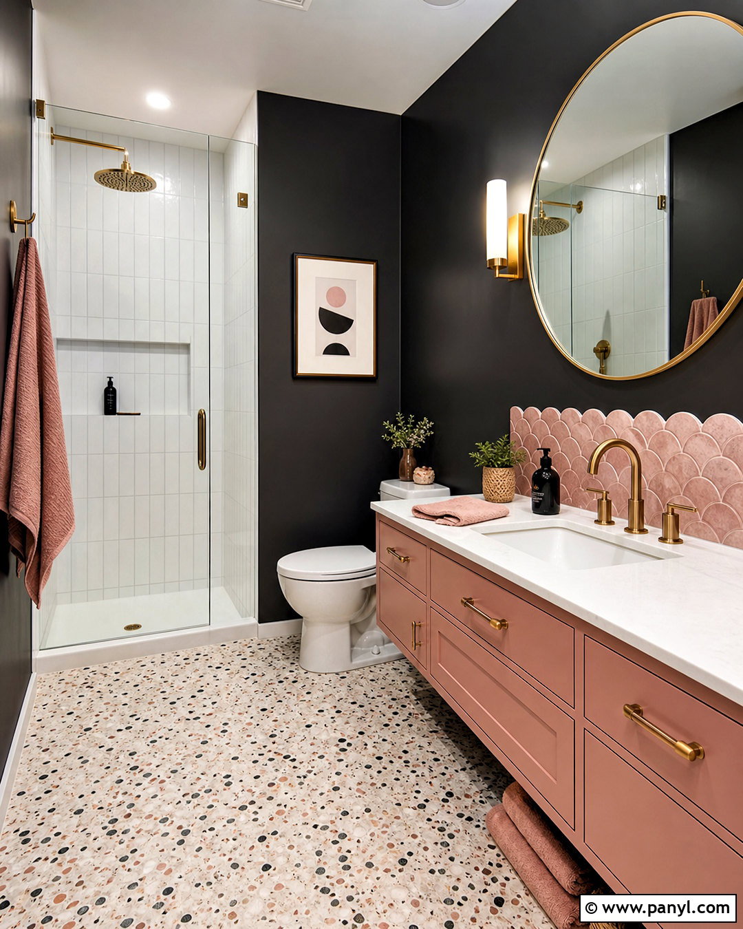 Black Painted Bathroom With Pink Accents - 20 black painted bathroom ideas