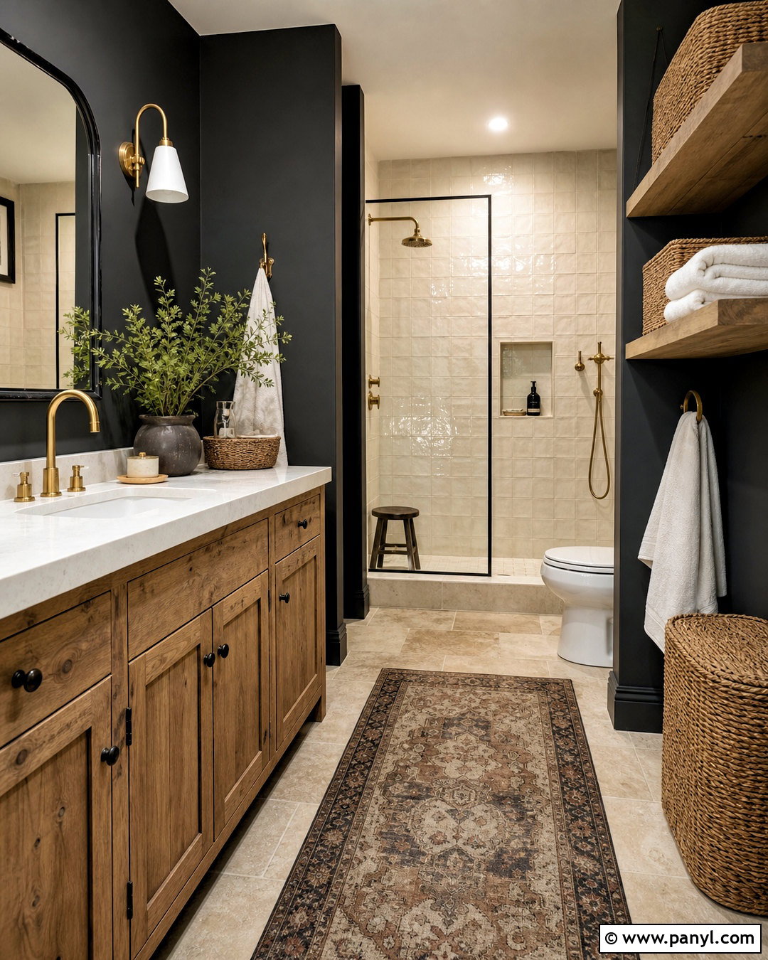 Black Painted Bathroom With Rustic Wood - 20 black painted bathroom ideas