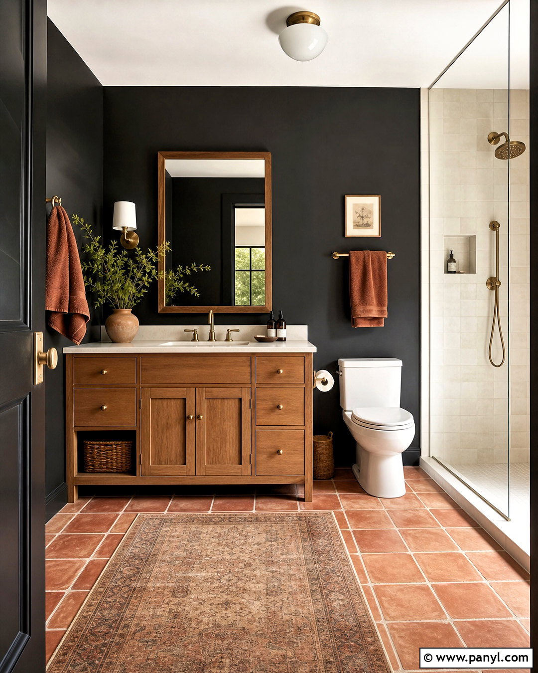 Black Painted Bathroom With Terracotta Tile - 20 black painted bathroom ideas