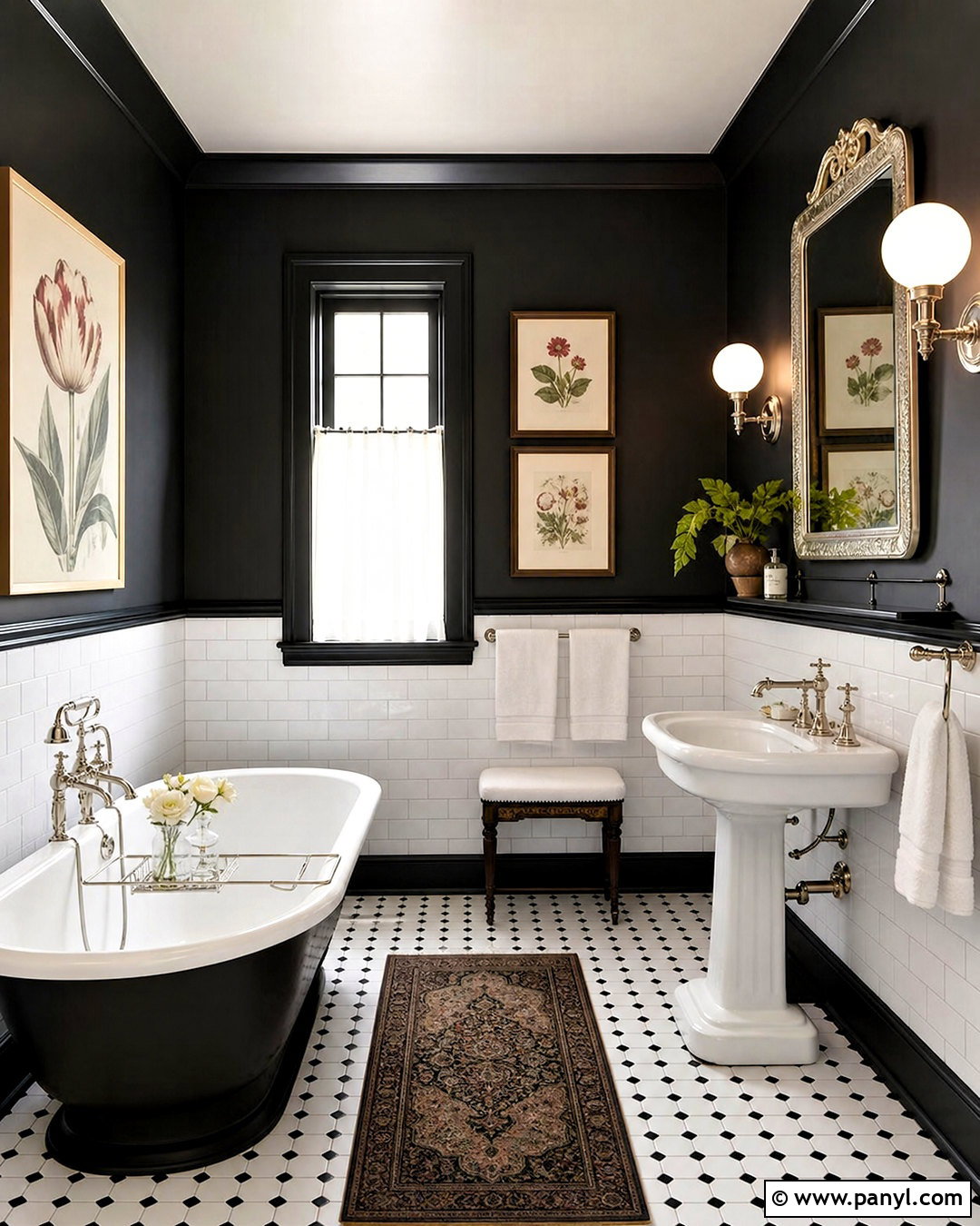Black Painted Bathroom With Vintage Fixtures - 20 black painted bathroom ideas