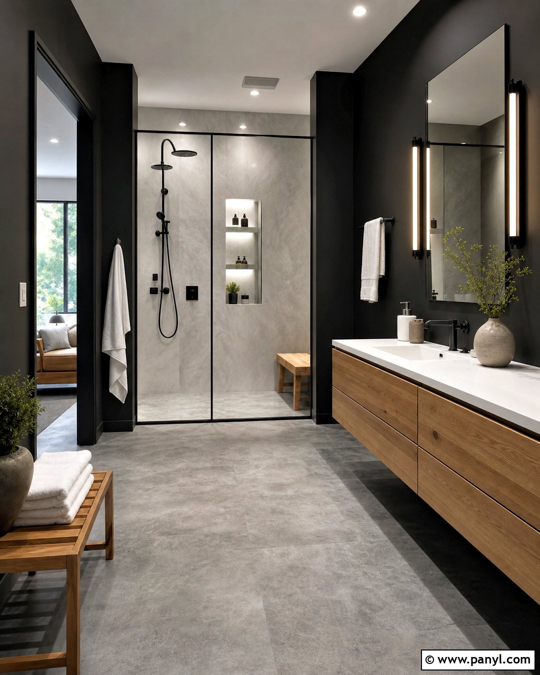 Black Painted Bathroom With Walk-In Shower - 20 black painted bathroom ideas