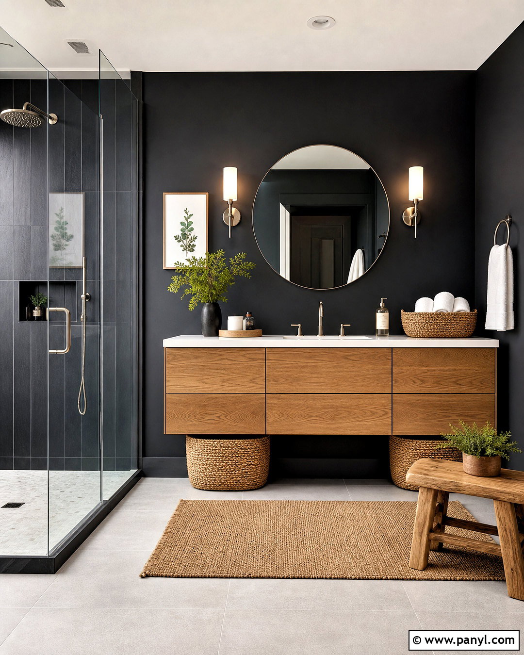Black Painted Bathroom With Wood Vanity - 20 black painted bathroom ideas