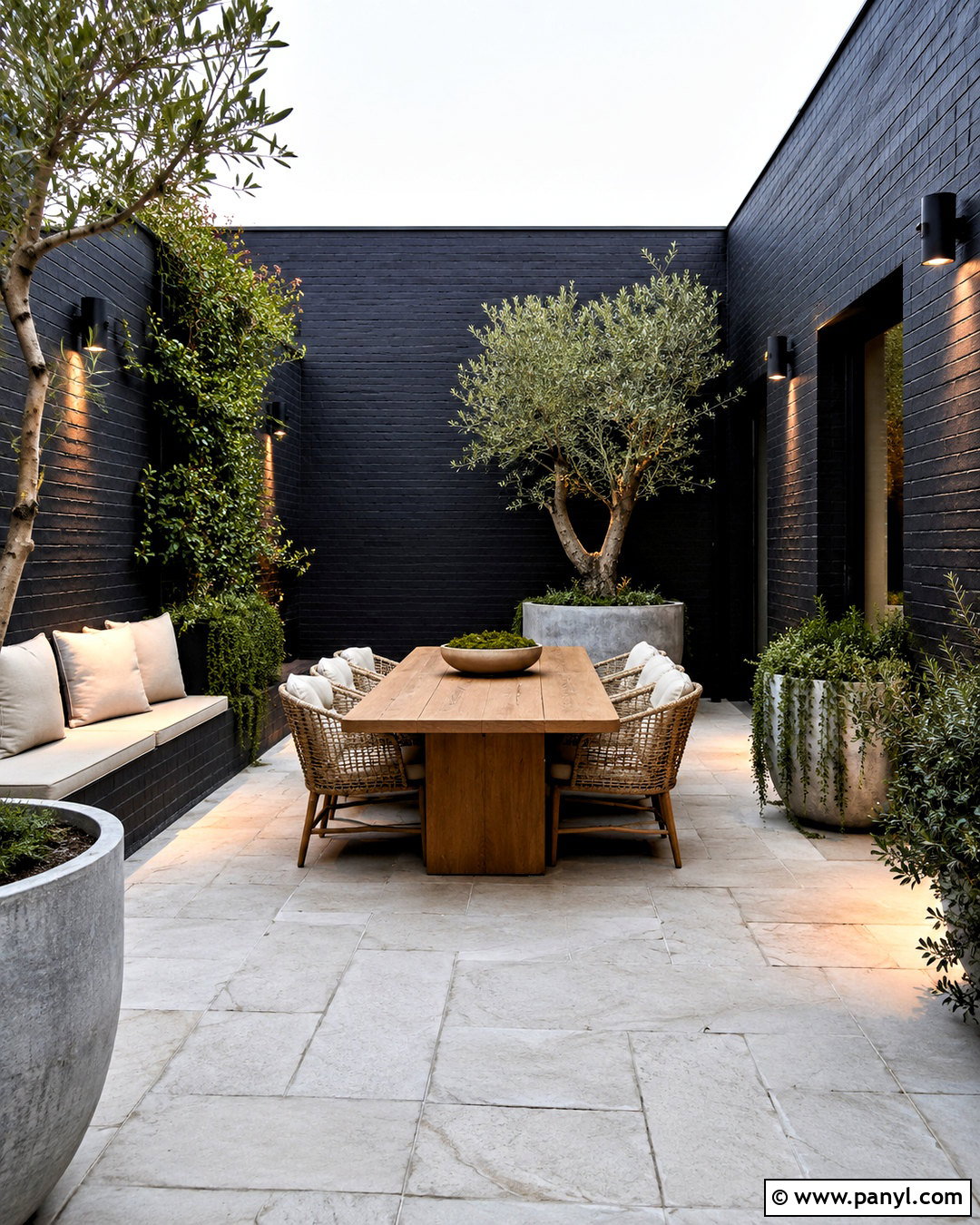 Black Painted Brick Courtyard Wall - 20 brick wall before and after painting ideas