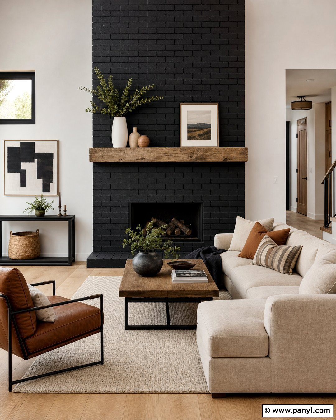 Black Painted Brick Fireplace - 20 Interior Painted Brick Ideas