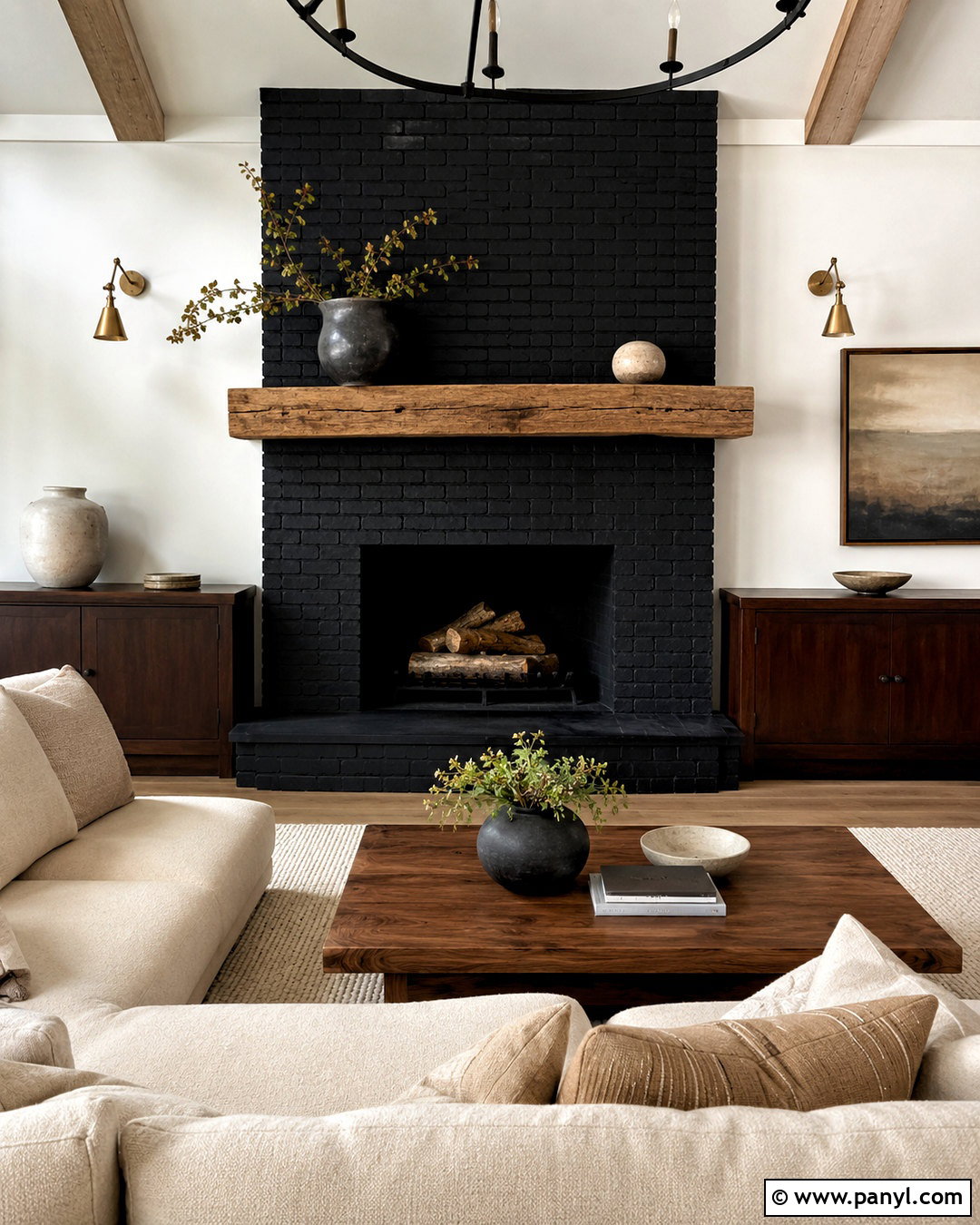 Black Painted Brick Fireplace - 20 brick painting interior ideas