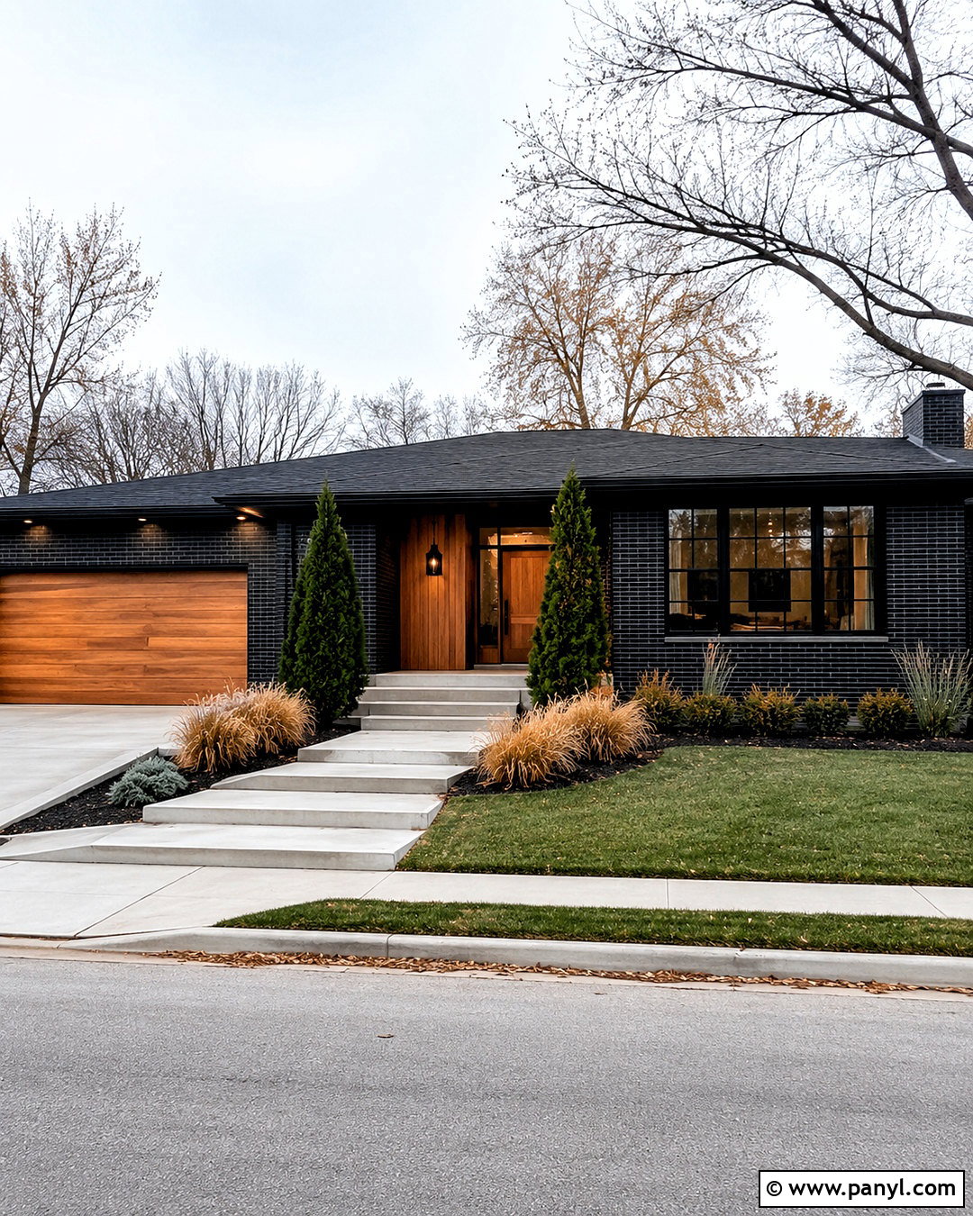Black Painted Brick With Cedar Accents - 20 dark painted brick exterior ideas