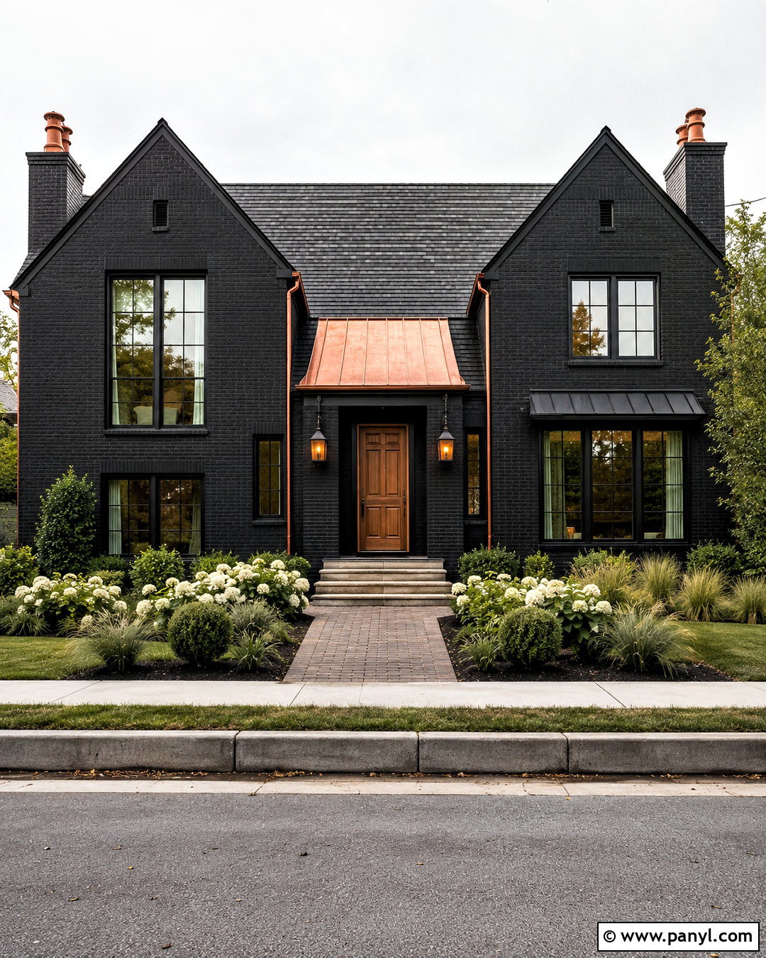 Black Painted Brick With Copper Accents - 20 dark painted brick exterior ideas