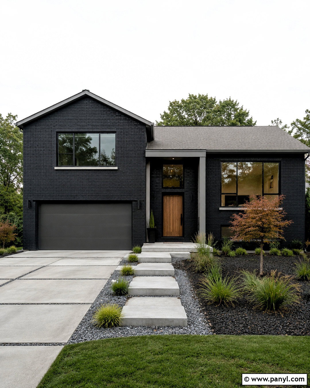 Black Painted Brick With Light Gray Trim - 20 dark painted brick exterior ideas
