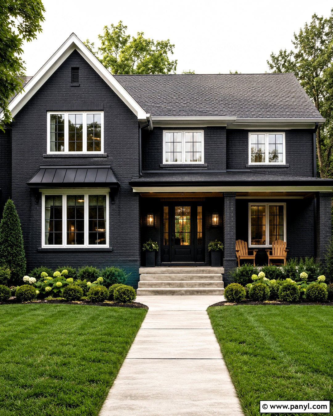 Black Painted Brick With White Windows - 20 dark painted brick exterior ideas
