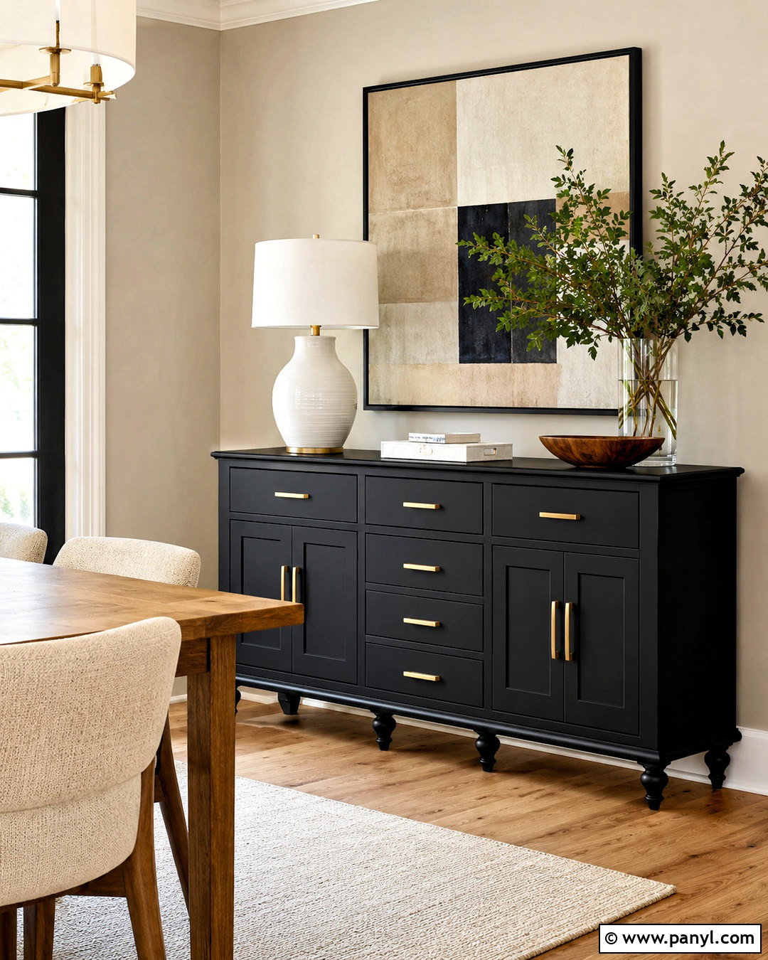 Black Painted Buffet With Brass Hardware - 20 painted buffet ideas