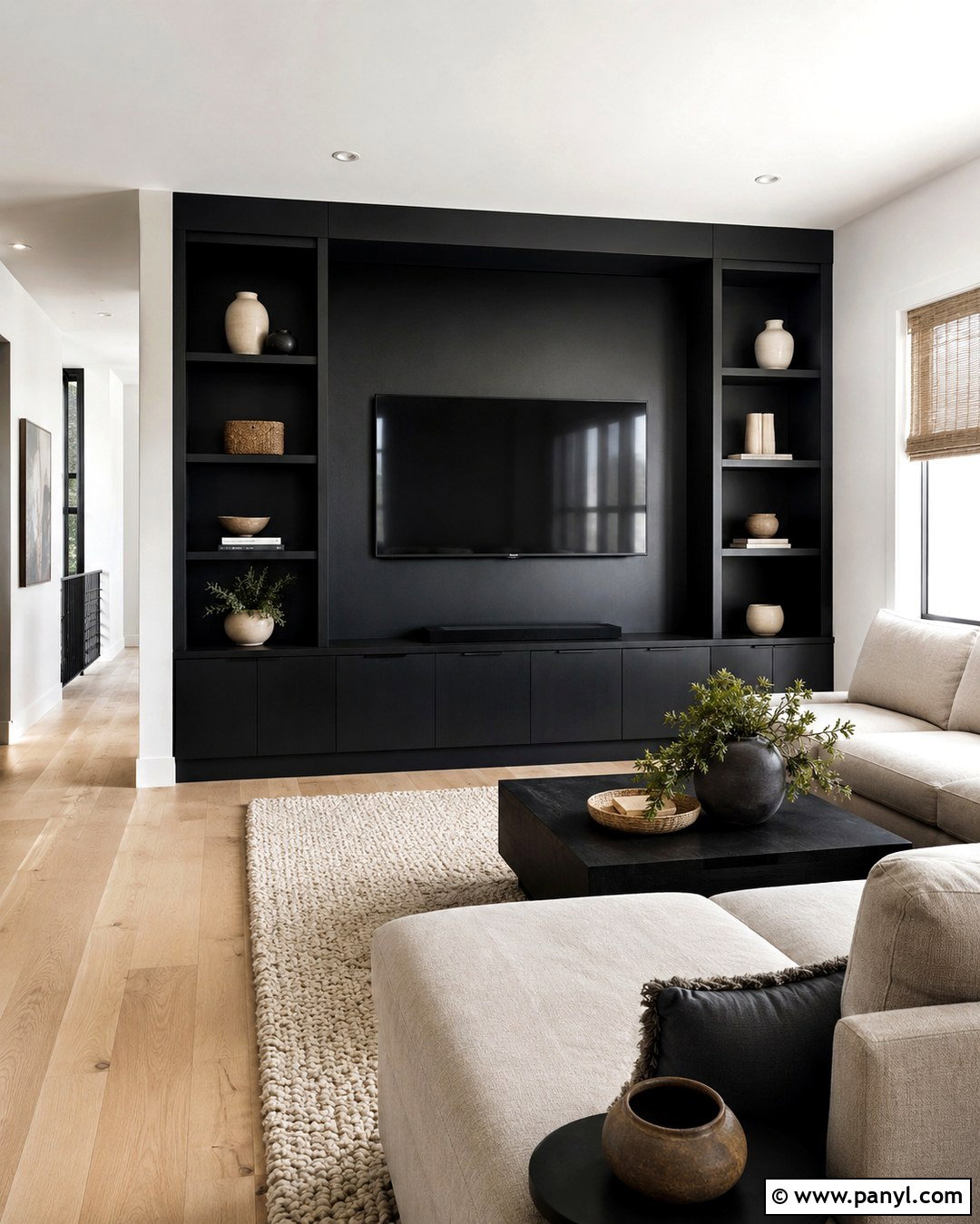 Black Painted Media Built Ins - 20 White Walls Painted Built Ins