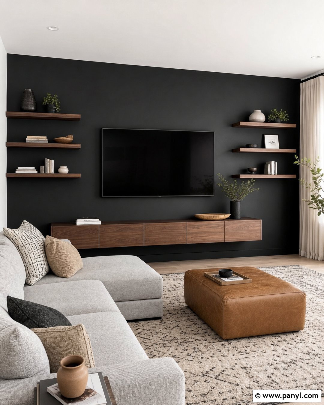Black Painted TV Wall - 20 Black Painted Wall In Room Ideas