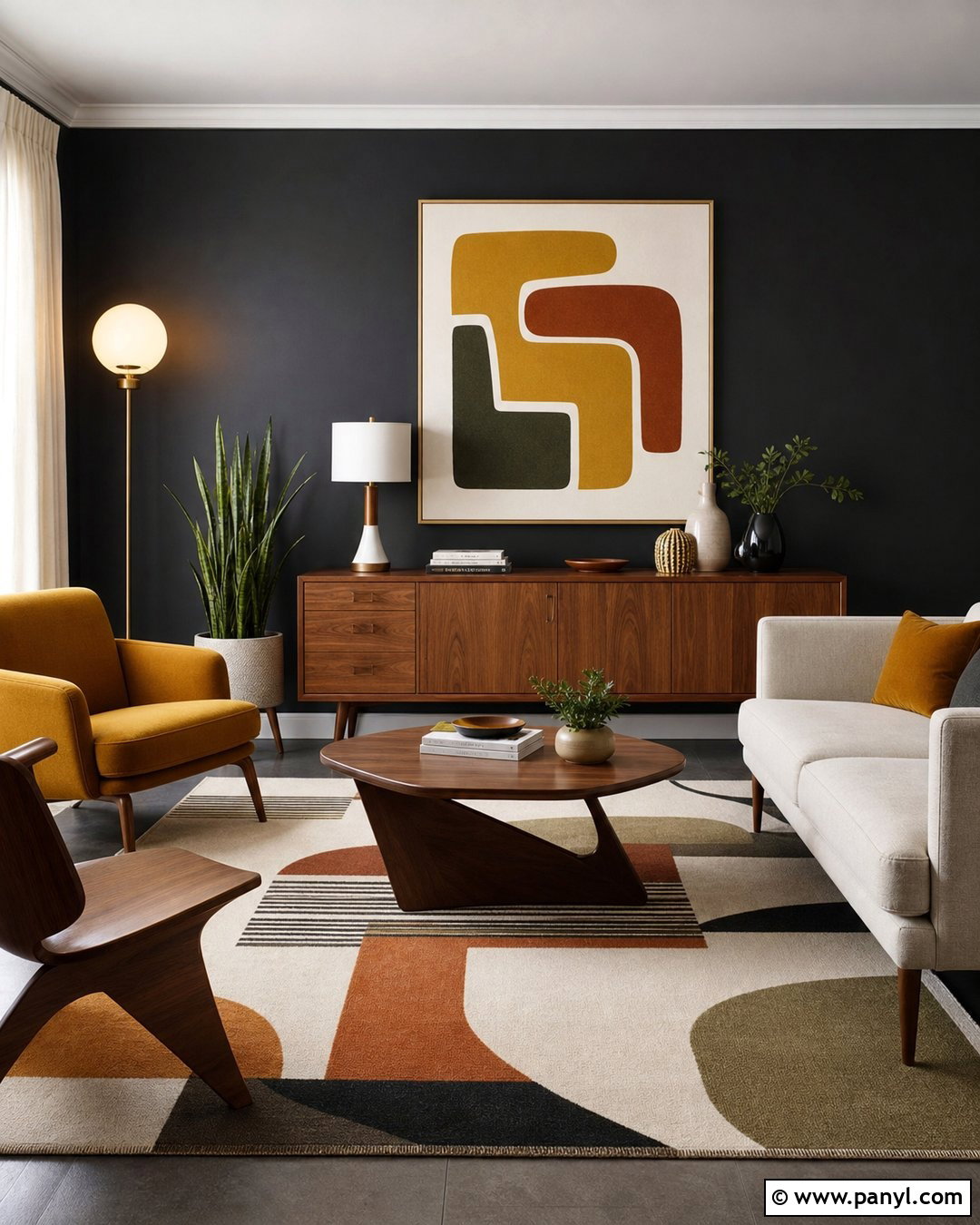 Black Painted Wall Mid Century Room - 20 Black Painted Wall In Room Ideas