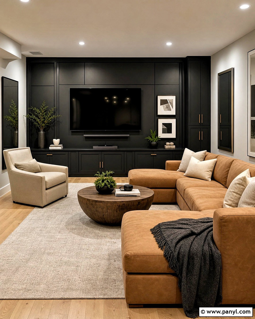 Black Panel Basement Lounge - 20 black panel wall ideas