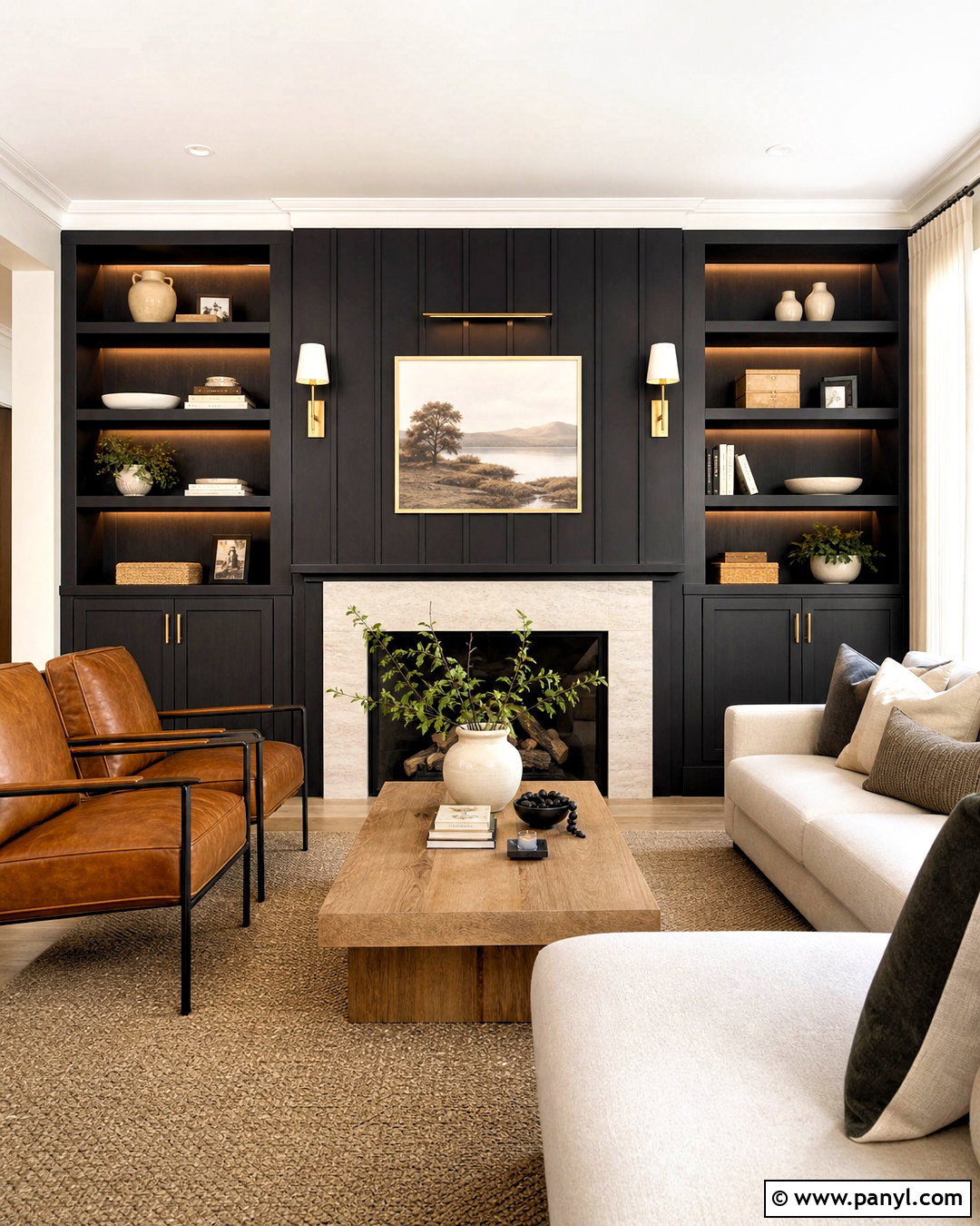 Black Panel Fireplace And Built-Ins - 20 black panel wall ideas