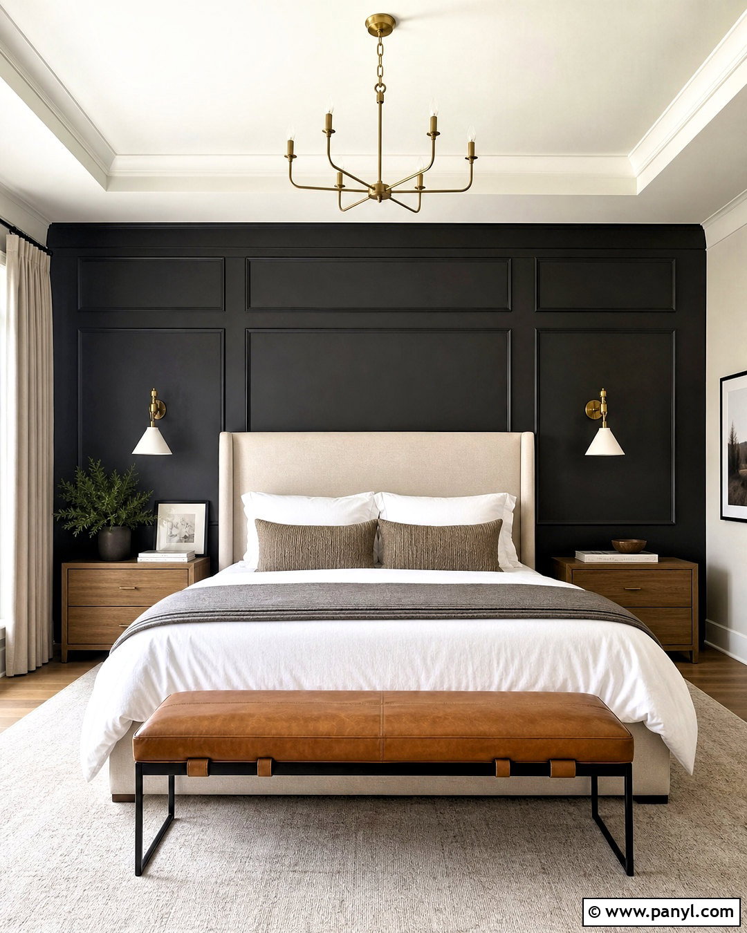 Black Paneled Bedroom Feature Wall - 20 dark feature wall ideas