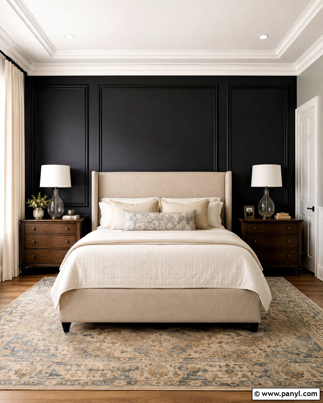 Black Paneled Bedroom Feature Wall - 40 Black Feature Wall Ideas