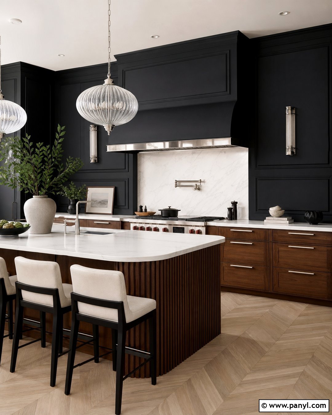 Black Paneled Kitchen Walls With Brown Cabinets - 20 Black Kitchen Walls With Brown Cabinets