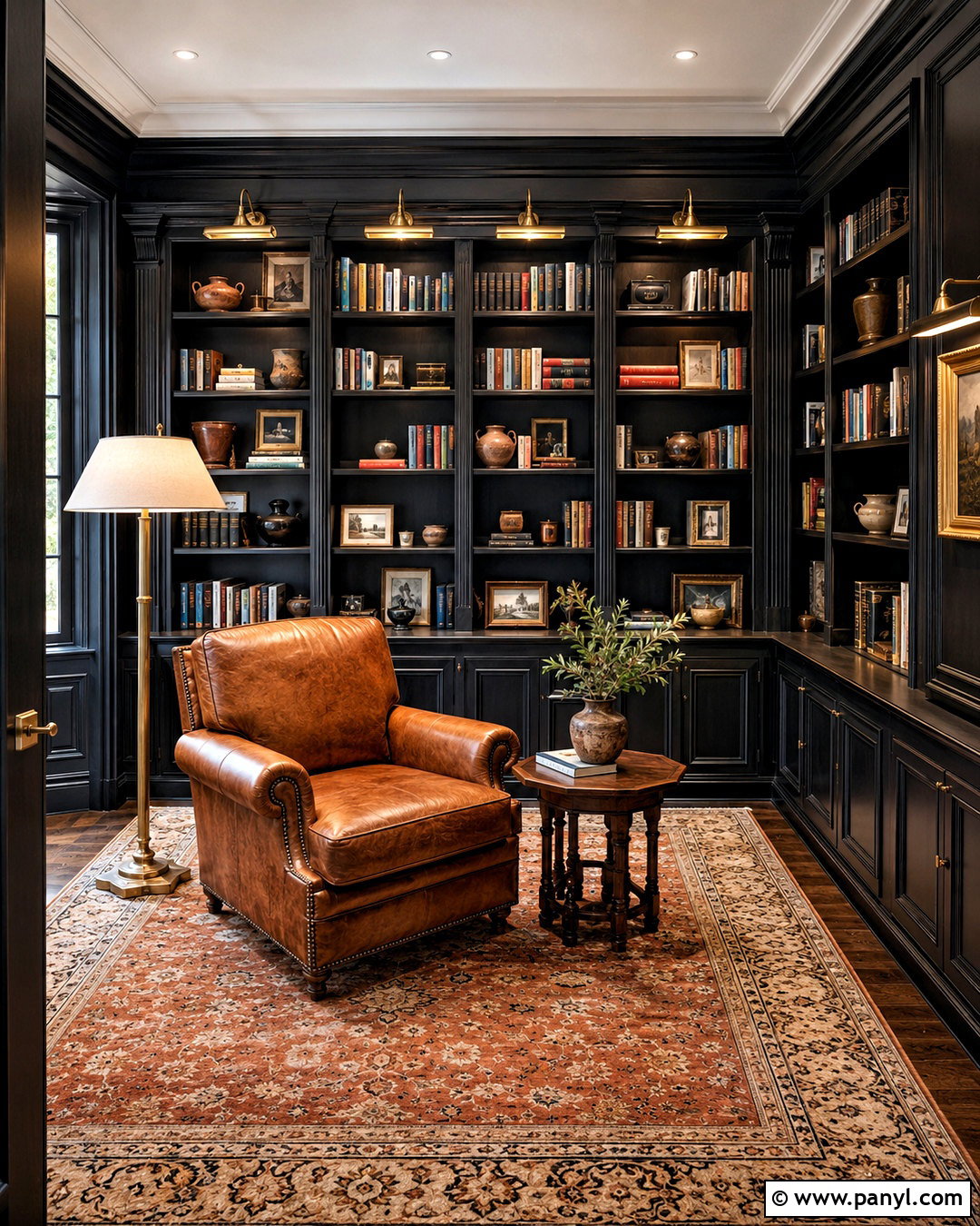 Black Paneled Library Wall - 20 black wall paneling ideas