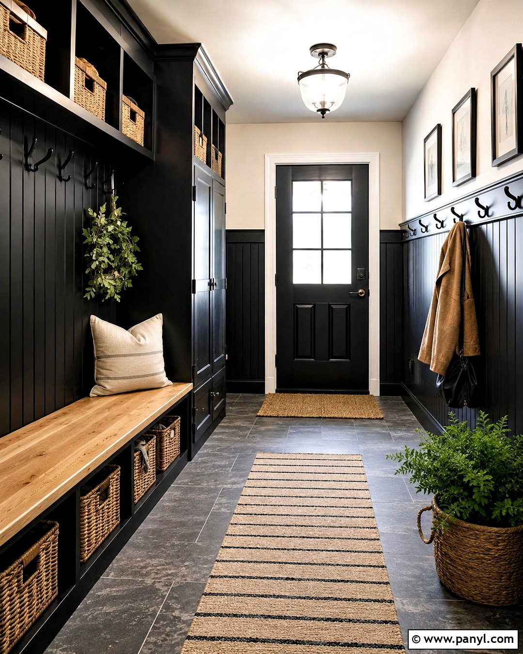 Black Paneled Mudroom - 20 black wall paneling ideas