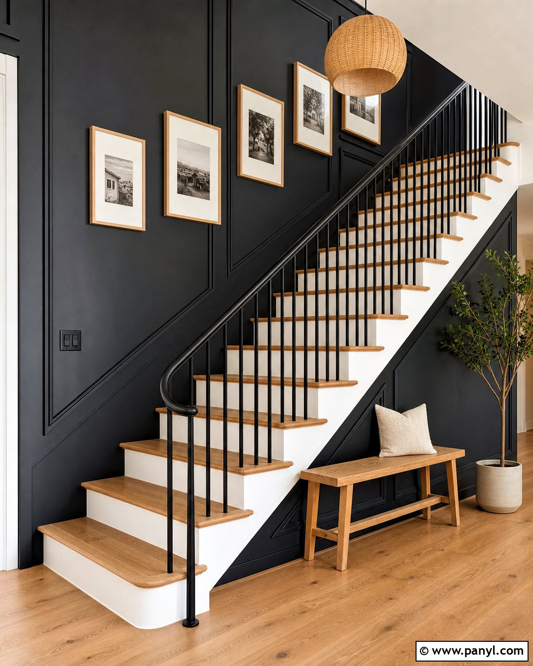 Black Paneled Staircase Wall - 20 black panel wall ideas