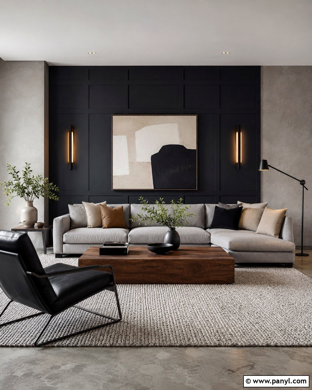 Black Paneled Wall With Concrete Grey Paint - 20 Black And Grey Wall Paint Ideas