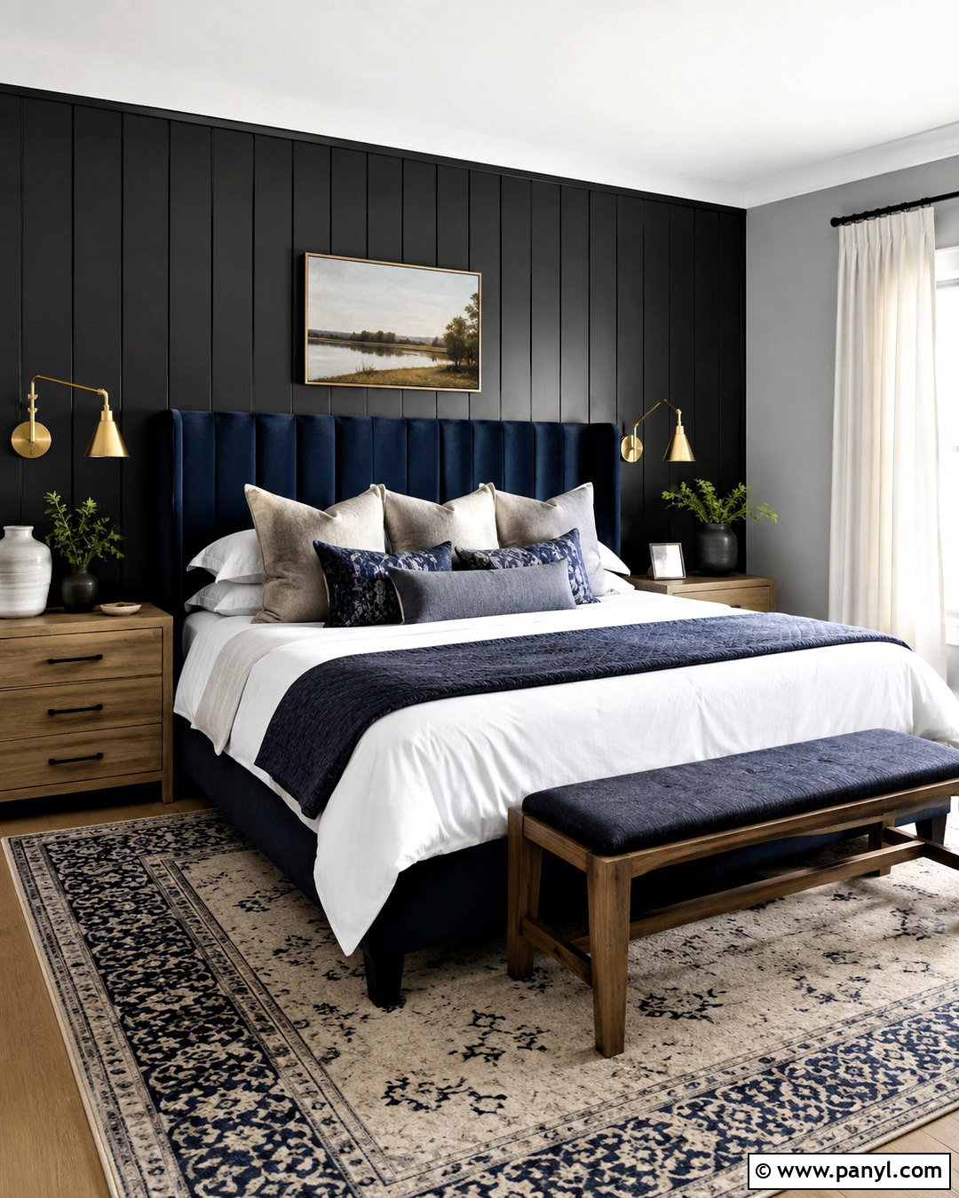 Black Paneling With Navy Blue - 20 black panelling bedroom ideas